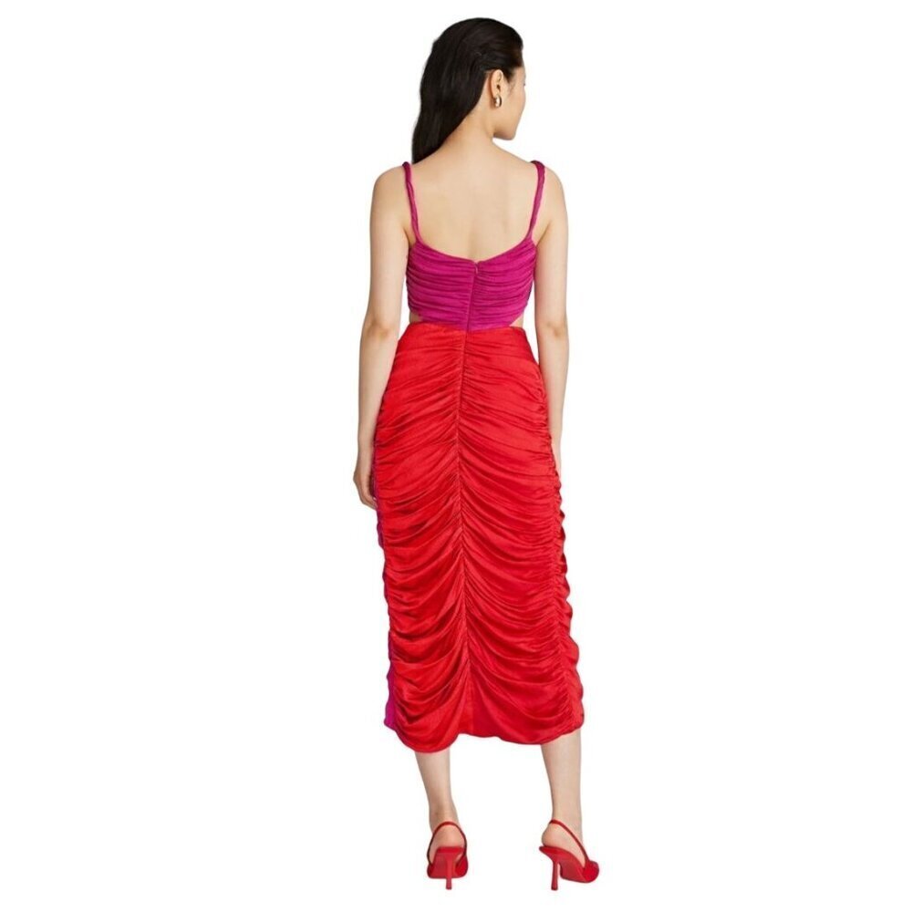 AMUR Free People Dress Midi Persey Cut Out Size 2 Red Pink Twist Revolve Ruched - Picture 3 of 14